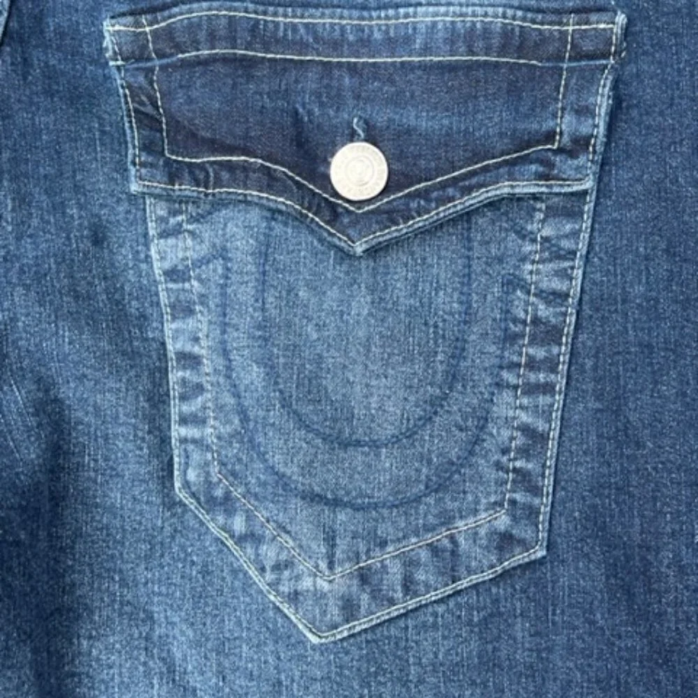 True Religion Geno SN Flap Relaxed Slim Blue Men's Size 33 X 32 Jeans NEW $159